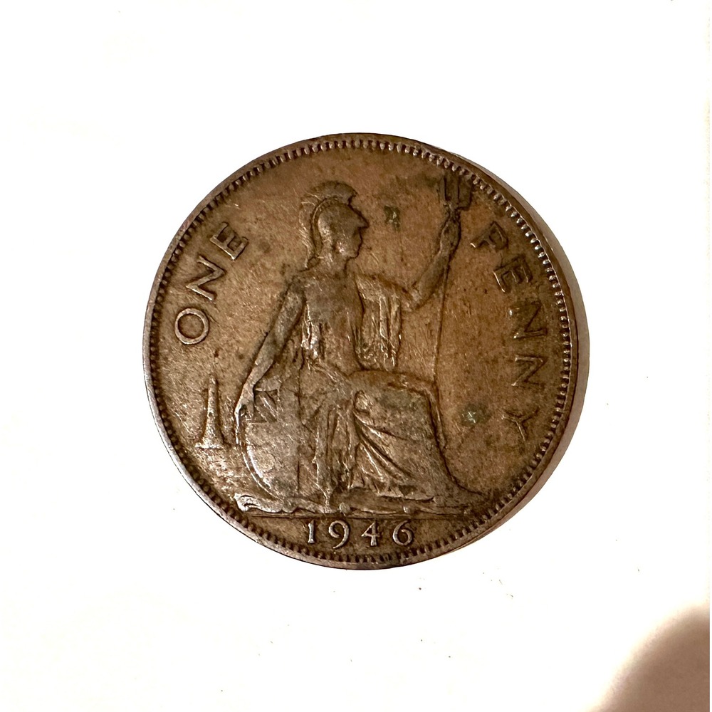 1946 Great Britain One Penny Coin King George VI Britannia Bronze UK Currency